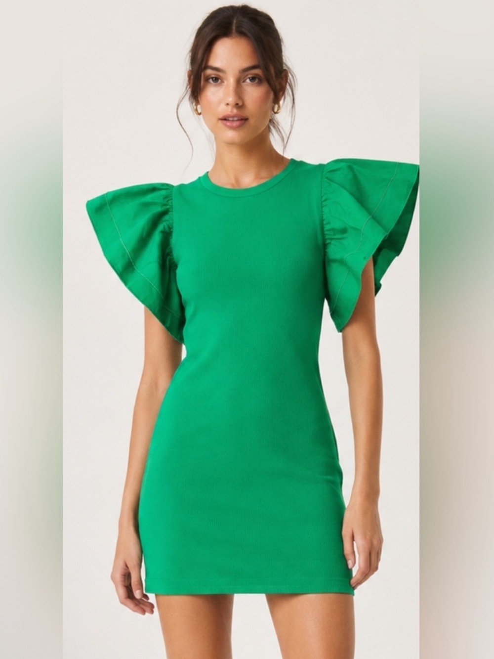 Zara Emerald Green Flutter-Sleeve Mini Dress Size S NWT